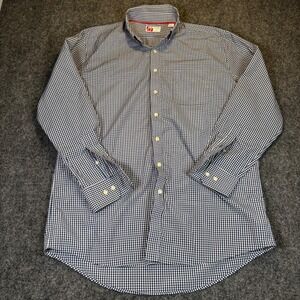 Chick-fil-A Team Style Men's Large Gingham‎ Button Down Shirt Navy White